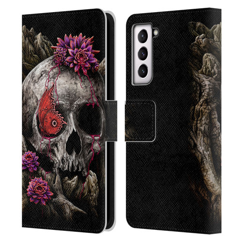 Sarah Richter Skulls Butterfly And Flowers Leather Book Wallet Case Cover For Samsung Galaxy S21 5G