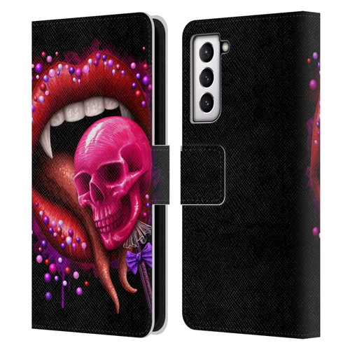 Sarah Richter Skulls Red Vampire Candy Lips Leather Book Wallet Case Cover For Samsung Galaxy S21 5G