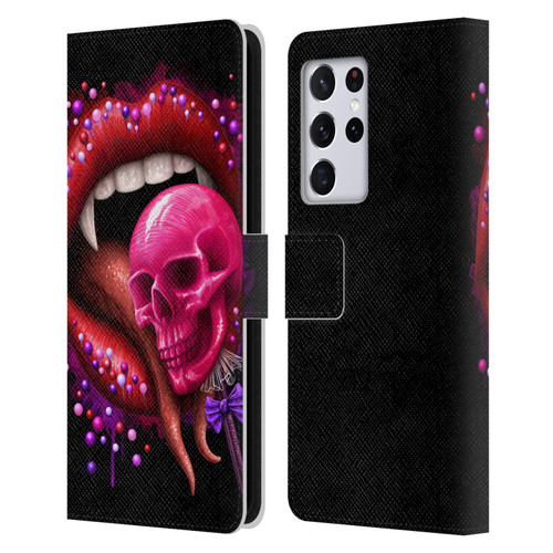 Sarah Richter Skulls Red Vampire Candy Lips Leather Book Wallet Case Cover For Samsung Galaxy S21 Ultra 5G