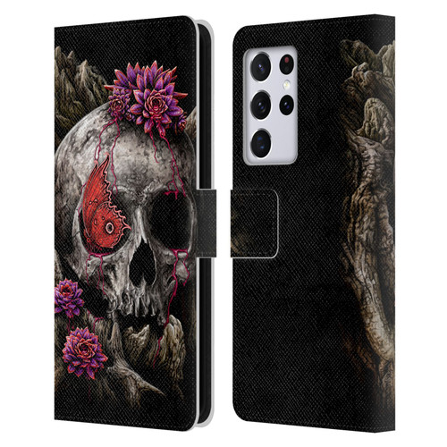 Sarah Richter Skulls Butterfly And Flowers Leather Book Wallet Case Cover For Samsung Galaxy S21 Ultra 5G