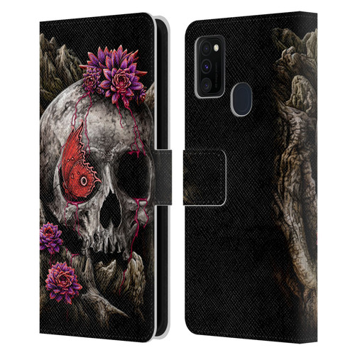 Sarah Richter Skulls Butterfly And Flowers Leather Book Wallet Case Cover For Samsung Galaxy M30s (2019)/M21 (2020)