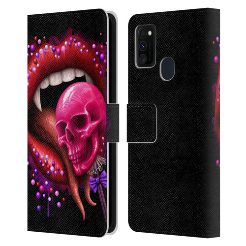Sarah Richter Skulls Red Vampire Candy Lips Leather Book Wallet Case Cover For Samsung Galaxy M30s (2019)/M21 (2020)