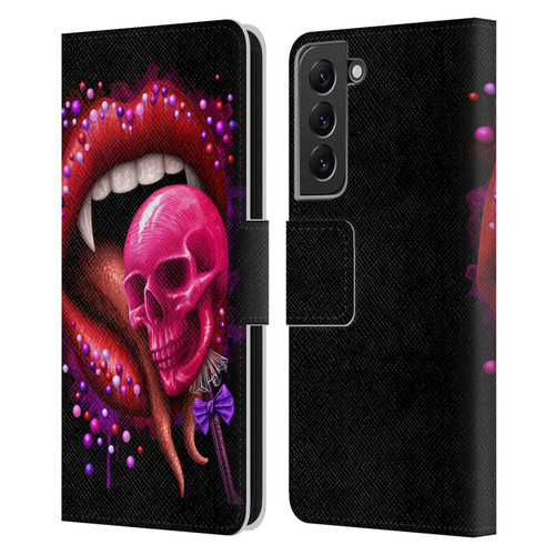 Sarah Richter Skulls Red Vampire Candy Lips Leather Book Wallet Case Cover For Samsung Galaxy S22+ 5G