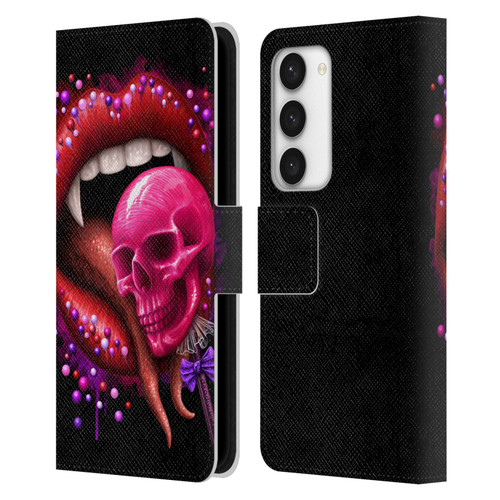 Sarah Richter Skulls Red Vampire Candy Lips Leather Book Wallet Case Cover For Samsung Galaxy S23 5G