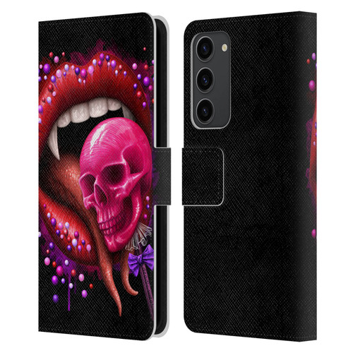 Sarah Richter Skulls Red Vampire Candy Lips Leather Book Wallet Case Cover For Samsung Galaxy S23+ 5G
