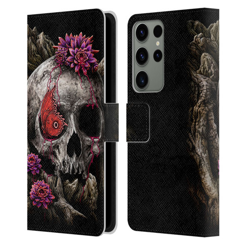 Sarah Richter Skulls Butterfly And Flowers Leather Book Wallet Case Cover For Samsung Galaxy S23 Ultra 5G