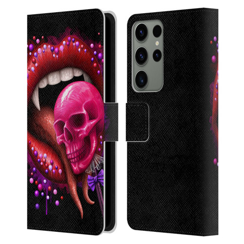 Sarah Richter Skulls Red Vampire Candy Lips Leather Book Wallet Case Cover For Samsung Galaxy S23 Ultra 5G