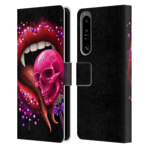 Sarah Richter Skulls Red Vampire Candy Lips Leather Book Wallet Case Cover For Sony Xperia 1 IV