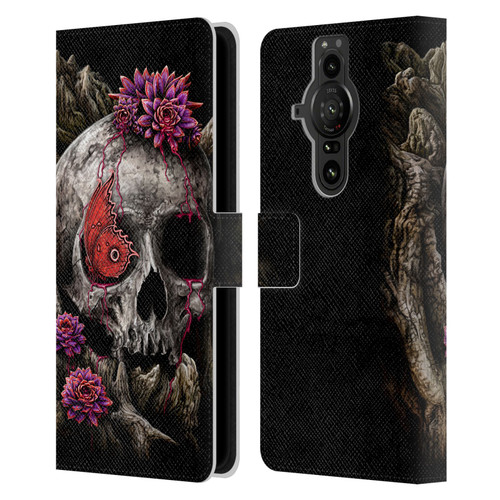 Sarah Richter Skulls Butterfly And Flowers Leather Book Wallet Case Cover For Sony Xperia Pro-I