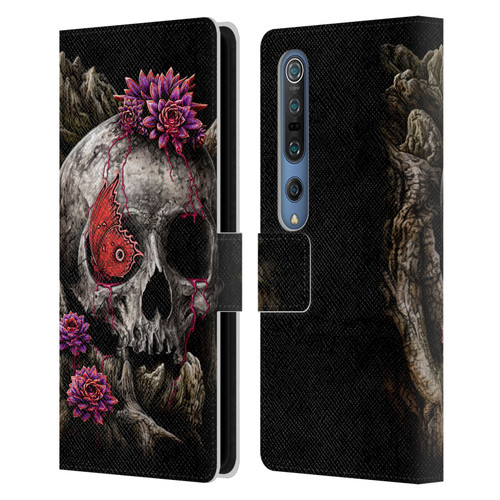Sarah Richter Skulls Butterfly And Flowers Leather Book Wallet Case Cover For Xiaomi Mi 10 5G / Mi 10 Pro 5G