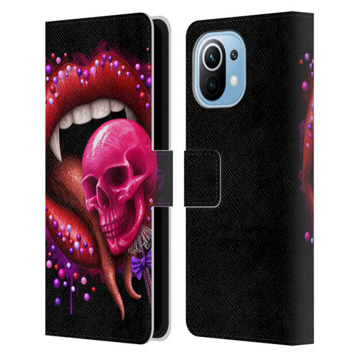 Sarah Richter Skulls Red Vampire Candy Lips Leather Book Wallet Case Cover For Xiaomi Mi 11