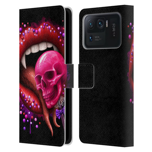 Sarah Richter Skulls Red Vampire Candy Lips Leather Book Wallet Case Cover For Xiaomi Mi 11 Ultra
