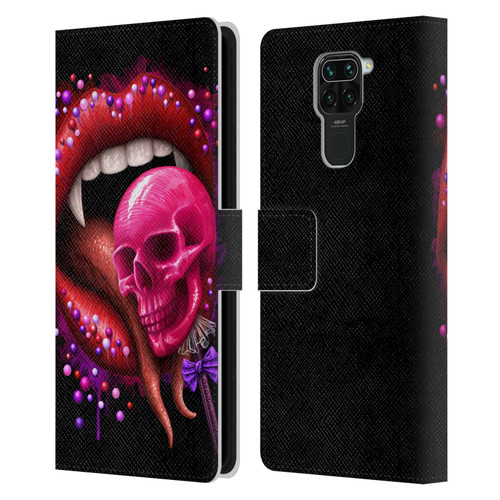 Sarah Richter Skulls Red Vampire Candy Lips Leather Book Wallet Case Cover For Xiaomi Redmi Note 9 / Redmi 10X 4G