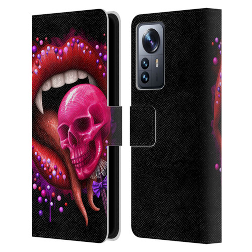 Sarah Richter Skulls Red Vampire Candy Lips Leather Book Wallet Case Cover For Xiaomi 12 Pro