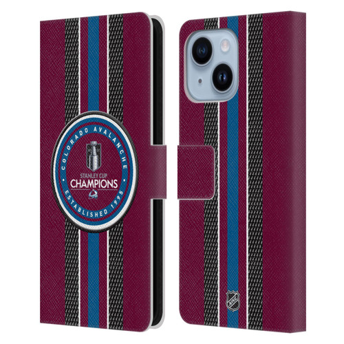 NHL 2022 Stanley Cup Champions Colorado Avalanche Puck Pattern Leather Book Wallet Case Cover For Apple iPhone 14 Plus