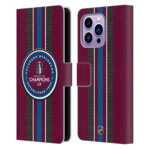 NHL 2022 Stanley Cup Champions Colorado Avalanche Puck Pattern Leather Book Wallet Case Cover For Apple iPhone 14 Pro Max
