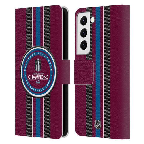 NHL 2022 Stanley Cup Champions Colorado Avalanche Puck Pattern Leather Book Wallet Case Cover For Samsung Galaxy S22 5G
