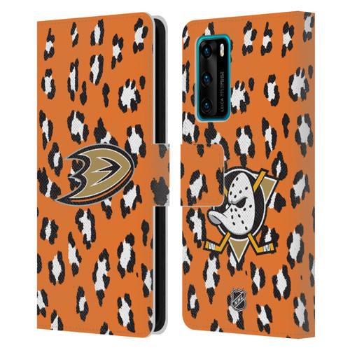 NHL Anaheim Ducks Leopard Patten Leather Book Wallet Case Cover For Huawei P40 5G