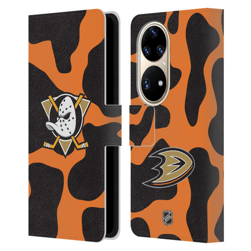 NHL Anaheim Ducks Cow Pattern Leather Book Wallet Case Cover For Huawei P50 Pro