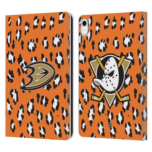 NHL Anaheim Ducks Leopard Patten Leather Book Wallet Case Cover For Apple iPad 10.9 2022/2025
