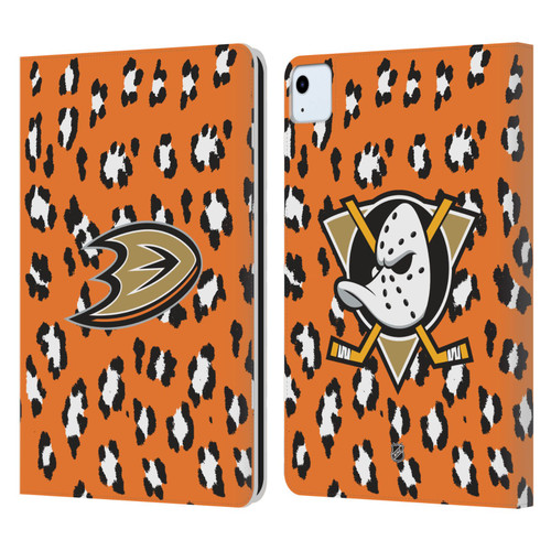 NHL Anaheim Ducks Leopard Patten Leather Book Wallet Case Cover For Apple iPad Air 11 2020/2022/2024