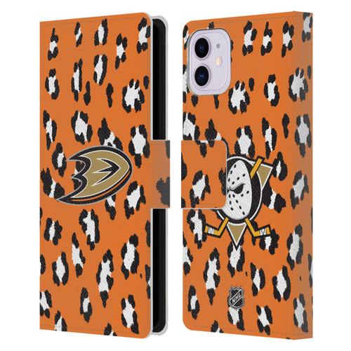 NHL Anaheim Ducks Leopard Patten Leather Book Wallet Case Cover For Apple iPhone 11