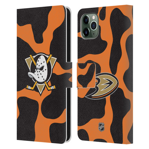 NHL Anaheim Ducks Cow Pattern Leather Book Wallet Case Cover For Apple iPhone 11 Pro Max