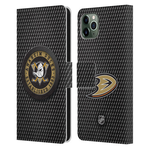 NHL Anaheim Ducks Puck Texture Leather Book Wallet Case Cover For Apple iPhone 11 Pro Max