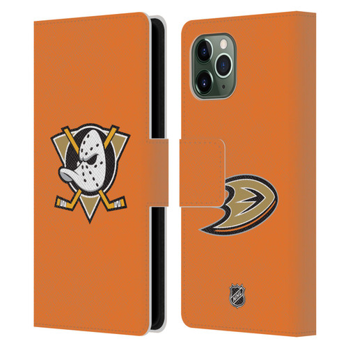 NHL Anaheim Ducks Plain Leather Book Wallet Case Cover For Apple iPhone 11 Pro