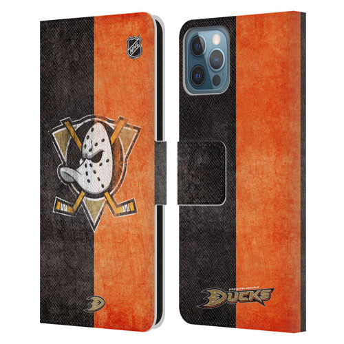 NHL Anaheim Ducks Half Distressed Leather Book Wallet Case Cover For Apple iPhone 12 / iPhone 12 Pro