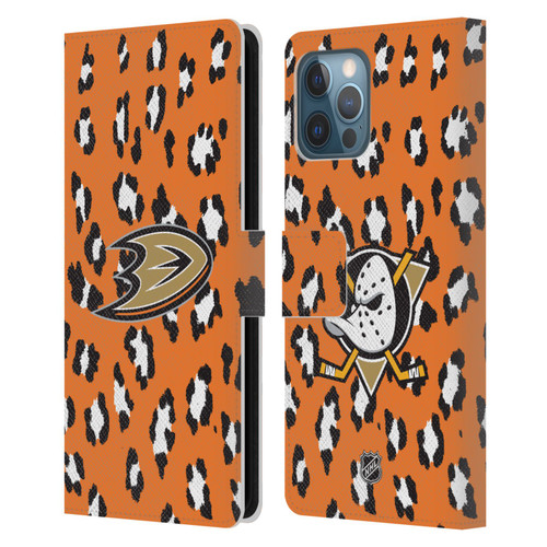 NHL Anaheim Ducks Leopard Patten Leather Book Wallet Case Cover For Apple iPhone 12 Pro Max