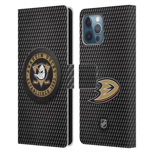 NHL Anaheim Ducks Puck Texture Leather Book Wallet Case Cover For Apple iPhone 12 Pro Max