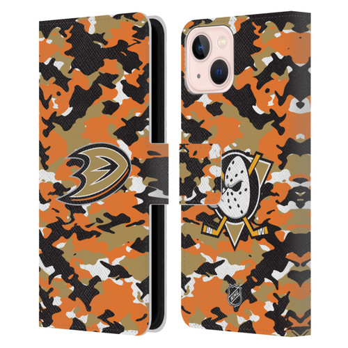 NHL Anaheim Ducks Camouflage Leather Book Wallet Case Cover For Apple iPhone 13