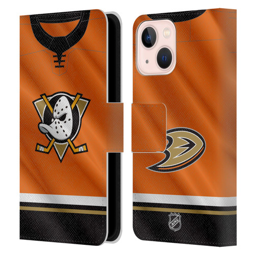NHL Anaheim Ducks Jersey Leather Book Wallet Case Cover For Apple iPhone 13 Mini