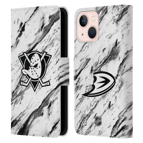 NHL Anaheim Ducks Marble Leather Book Wallet Case Cover For Apple iPhone 13 Mini