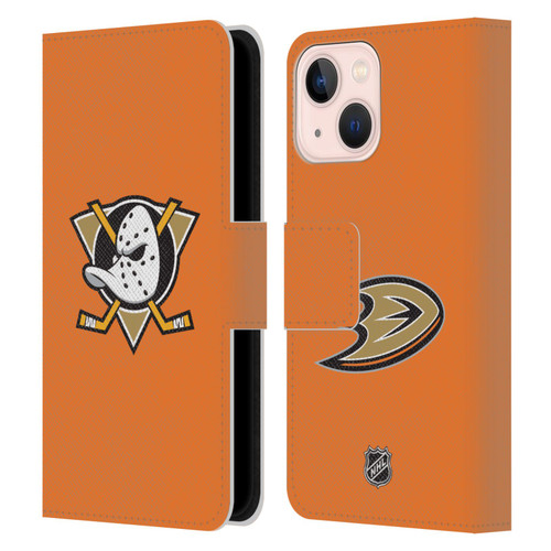 NHL Anaheim Ducks Plain Leather Book Wallet Case Cover For Apple iPhone 13 Mini