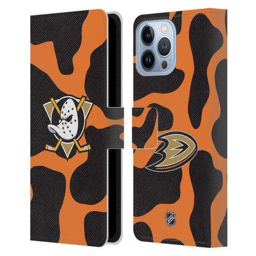 NHL Anaheim Ducks Cow Pattern Leather Book Wallet Case Cover For Apple iPhone 13 Pro Max
