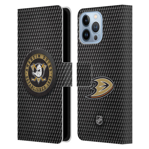 NHL Anaheim Ducks Puck Texture Leather Book Wallet Case Cover For Apple iPhone 13 Pro Max