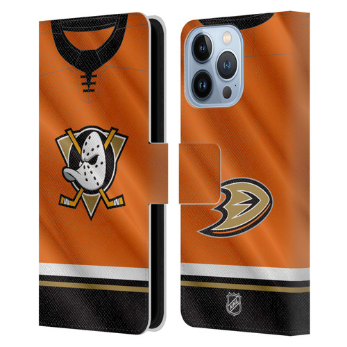 NHL Anaheim Ducks Jersey Leather Book Wallet Case Cover For Apple iPhone 13 Pro