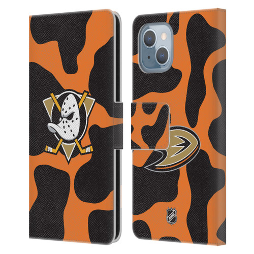 NHL Anaheim Ducks Cow Pattern Leather Book Wallet Case Cover For Apple iPhone 14