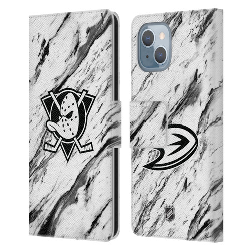 NHL Anaheim Ducks Marble Leather Book Wallet Case Cover For Apple iPhone 14