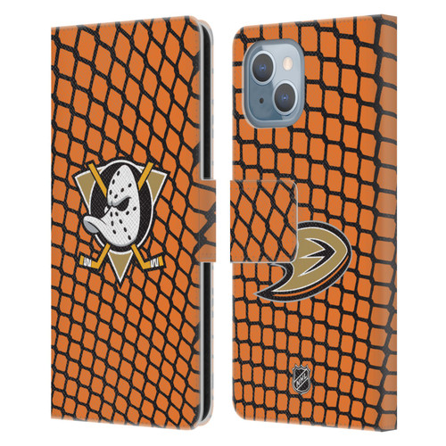 NHL Anaheim Ducks Net Pattern Leather Book Wallet Case Cover For Apple iPhone 14