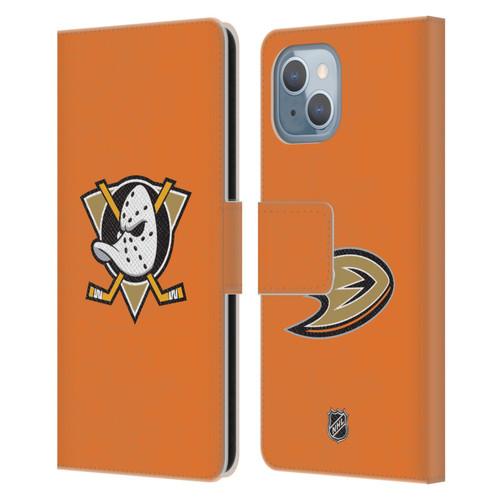 NHL Anaheim Ducks Plain Leather Book Wallet Case Cover For Apple iPhone 14
