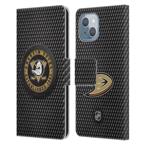 NHL Anaheim Ducks Puck Texture Leather Book Wallet Case Cover For Apple iPhone 14