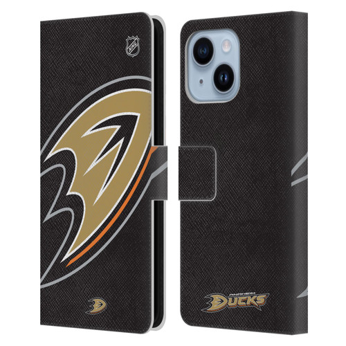 NHL Anaheim Ducks Oversized Leather Book Wallet Case Cover For Apple iPhone 14 Plus