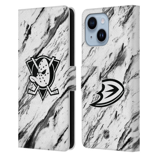 NHL Anaheim Ducks Marble Leather Book Wallet Case Cover For Apple iPhone 14 Plus