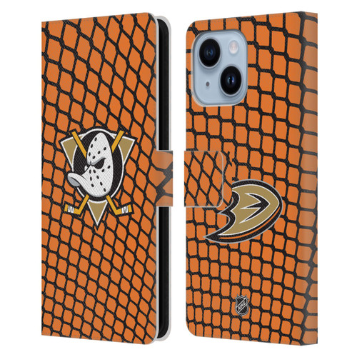 NHL Anaheim Ducks Net Pattern Leather Book Wallet Case Cover For Apple iPhone 14 Plus