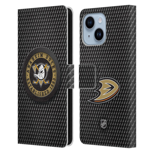 NHL Anaheim Ducks Puck Texture Leather Book Wallet Case Cover For Apple iPhone 14 Plus