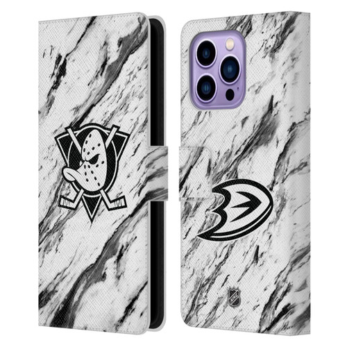 NHL Anaheim Ducks Marble Leather Book Wallet Case Cover For Apple iPhone 14 Pro Max
