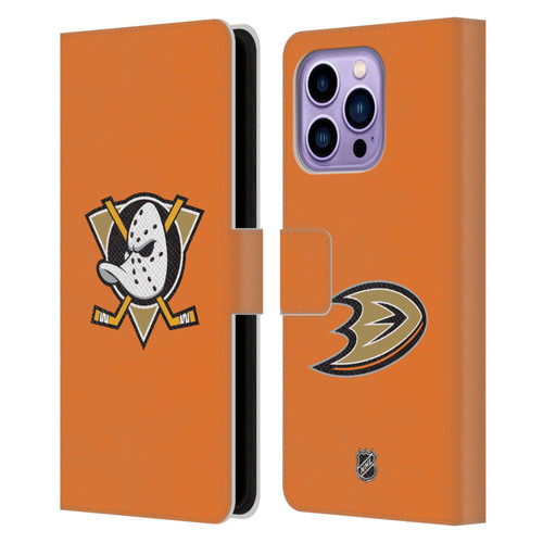 NHL Anaheim Ducks Plain Leather Book Wallet Case Cover For Apple iPhone 14 Pro Max